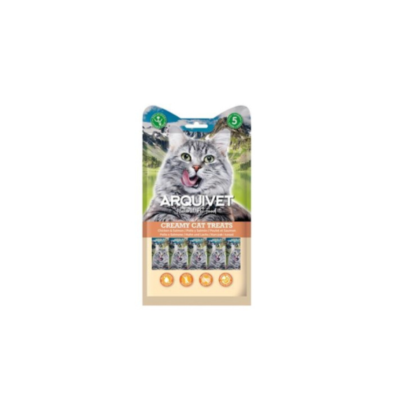 Creamy Cat Treats - Snack cremoso de Pollo y Salmón (Bolsa con 5 sobres de 14 g)