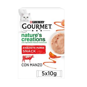 GOURMET NATURE’S CREATIONS SNACK HÚMEDO DE BUEY PARA GATOS 5 SOBRES POR 10 GRAMOS